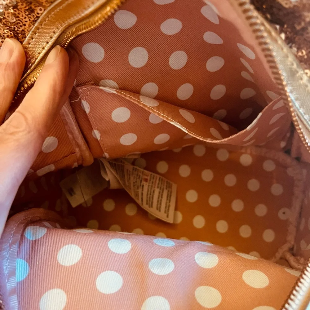 Disney Parks Loungefly Rose Gold Sequined Mini Backpack